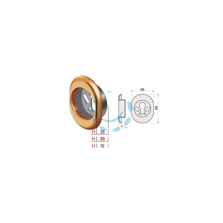 BOCCHETTA ANTISTRAPPO KT52 BRONZATO - mm.68x88x15h ø mm.50 (KT5240)