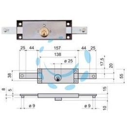 SERRATURA SERRANDA CENTRALE CILINDRO FISSO TONDO 641 - mm.157x10x55h. (641010)
