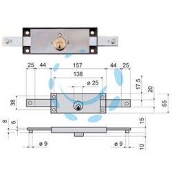 SERRATURA SERRANDA CENTRALE CILINDRO FISSO TONDO 641 - mm.157x10x55h. (641010)