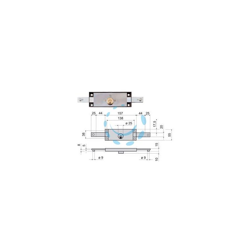 SERRATURA SERRANDA CENTRALE CILINDRO FISSO TONDO 641 - mm.157x10x55h. (641010)