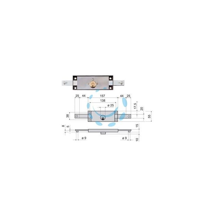 SERRATURA SERRANDA CENTRALE CILINDRO FISSO TONDO 641 - mm.157x10x55h. (641010)