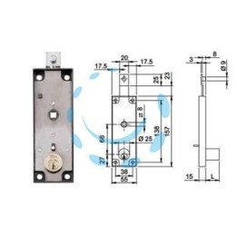 SERRATURA PER SERRANDE BASCULANTI CILNDRO FISSO QUADRO MANIGLIA 643 - mm.157x15x55h. (643150)