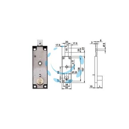 SERRATURA PER SERRANDE BASCULANTI CILNDRO FISSO QUADRO MANIGLIA 643 - mm.157x15x55h. (643150)