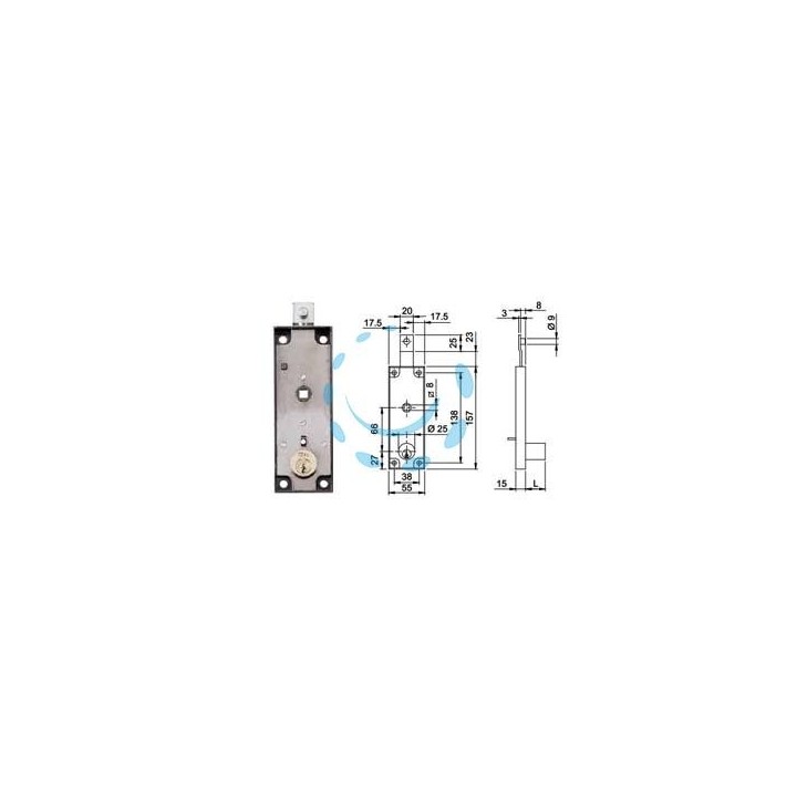 SERRATURA PER SERRANDE BASCULANTI CILNDRO FISSO QUADRO MANIGLIA 643 - mm.157x15x55h. (643150)