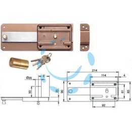 FERROGLIETTO APPLICARE CATENACCIO CON CILINDRO FISSO 3106 - mm.60 (310604600)