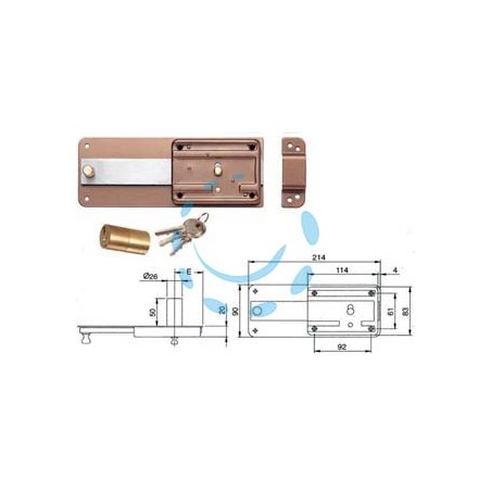 FERROGLIETTO APPLICARE CATENACCIO CON CILINDRO FISSO 3106 - mm.60 (310604600)