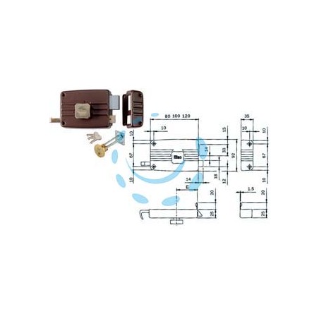 SERRATURA APPLICARE PORTE IN LEGNO POMOLO INTERNO CIL.STACCATO 401/402 - mm.60 DX 3 mandate (401603)