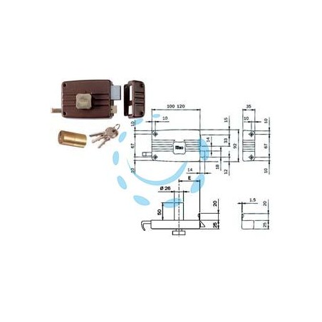 SERRATURA APPLICARE PORTE IN LEGNO POMOLO INTERNO CIL.FISSO 411/412 - mm.60 SX 3 mandate (412603)