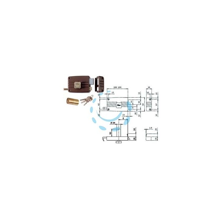 SERRATURA APPLICARE PORTE IN LEGNO POMOLO INTERNO CIL.FISSO 411/412 - mm.60 SX 3 mandate (412603)