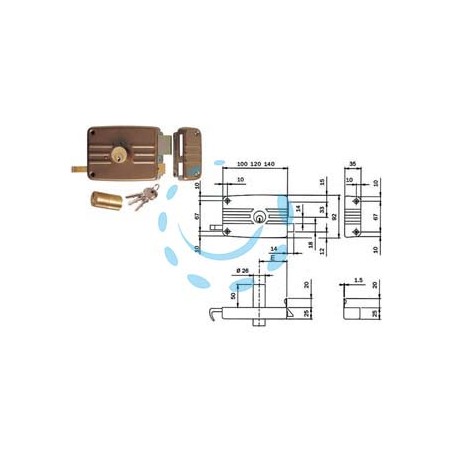 SERRATURA APPLICARE PORTE IN LEGNO DOPPIO CILINDRO FISSO 431/432 - mm.40 DX 2 mandate (431402)