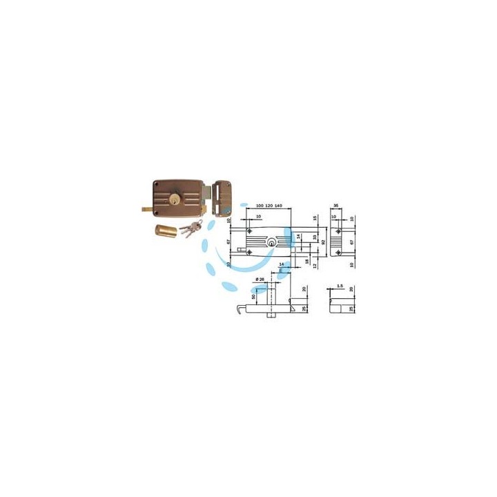 SERRATURA APPLICARE PORTE IN LEGNO DOPPIO CILINDRO FISSO 431/432 - mm.40 DX 2 mandate (431402)