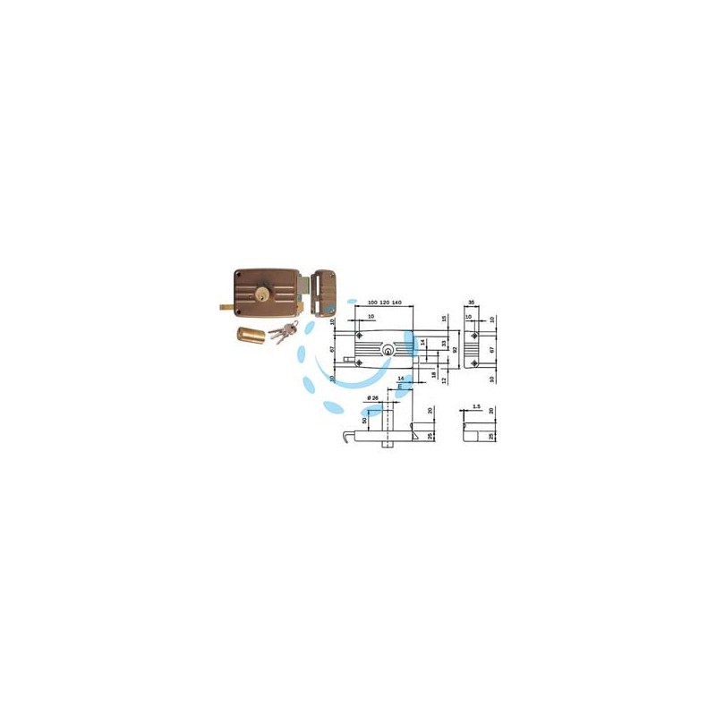 SERRATURA APPLICARE PORTE IN LEGNO DOPPIO CILINDRO FISSO 431/432 - mm.50 DX 2 mandate (431502E)