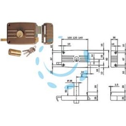 SERRATURA APPLICARE PORTE IN LEGNO DOPPIO CILINDRO FISSO 431/432 - mm.60 SX 3 mandate (432603E)