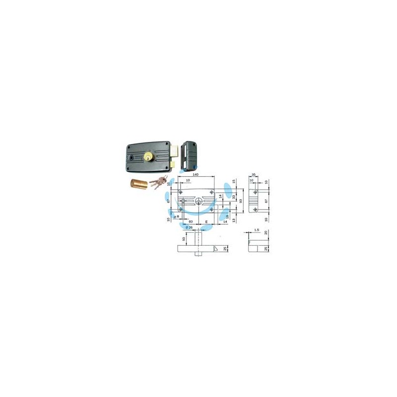 SERRATURA APPLICARE PORTE FERRO QUADRO CIL.FISSO S/ALETTA 485/486 - mm.60 DX (485603)