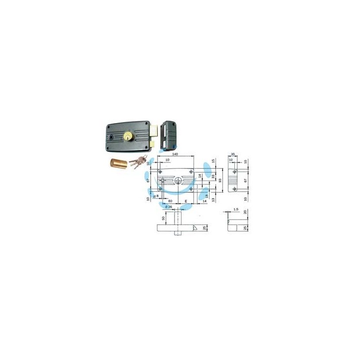 SERRATURA APPLICARE PORTE FERRO QUADRO CIL.FISSO S/ALETTA 485/486 - mm.60 DX (485603)