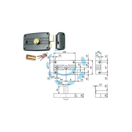 SERRATURA APPLICARE PORTE FERRO QUADRO CIL.FISSO S/ALETTA 485/486 - mm.60 SX (486603)