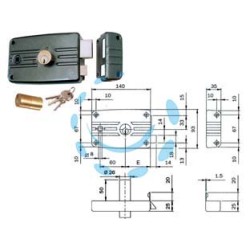 SERRATURA APPLICARE PORTE FERRO QUADRO CIL.FISSO C/ALETTA 481/482 - mm.60 SX (482603)