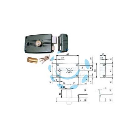 SERRATURA APPLICARE PORTE FERRO QUADRO CIL.FISSO C/ALETTA 481/482 - mm.60 SX (482603)