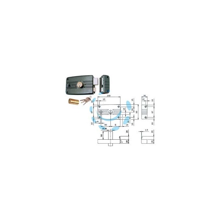 SERRATURA APPLICARE PORTE FERRO QUADRO CIL.FISSO C/ALETTA 481/482 - mm.60 SX (482603)