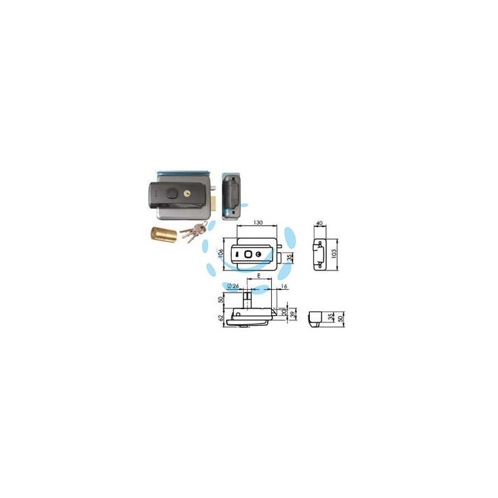 ELETTROSERRATURA APPLICARE CANCELLI C/TETTO FORO VARIABILE REV. 52N515 - mm.50-80 DX/SX (52N515)