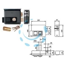 ELETTROSERRATURA APPLICARE CANCELLI C/TETTO FORO VARIABILE REV. 53N515 - mm.50-80 DX (53N5151)