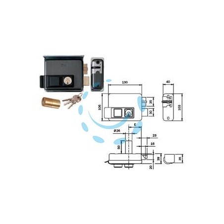 ELETTROSERRATURA APPLICARE CANCELLI C/TETTO FORO VARIABILE REV. 53N515 - mm.50-80 DX (53N5151)