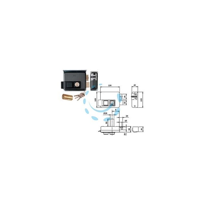ELETTROSERRATURA APPLICARE CANCELLI C/TETTO FORO VARIABILE REV. 53N515 - mm.50-80 SX (53N5152)