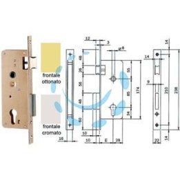 SERRATURA DA INFILARE PER PORTE IN LEGNO A CILINDRO 200N - mm.40 (200N401) frontale acciaio ottonato