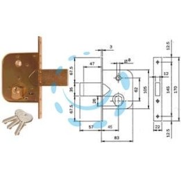 SERRATURA DA INFILARE PER CANCELLI CON QUADRO CATEN. PROL. E SCR. 600 - mm.45 (600450)