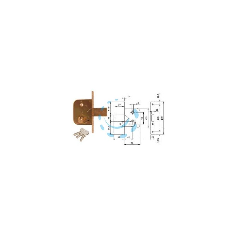 SERRATURA DA INFILARE PER CANCELLI CON QUADRO CATEN. PROL. E SCR. 600 - mm.45 (600450)