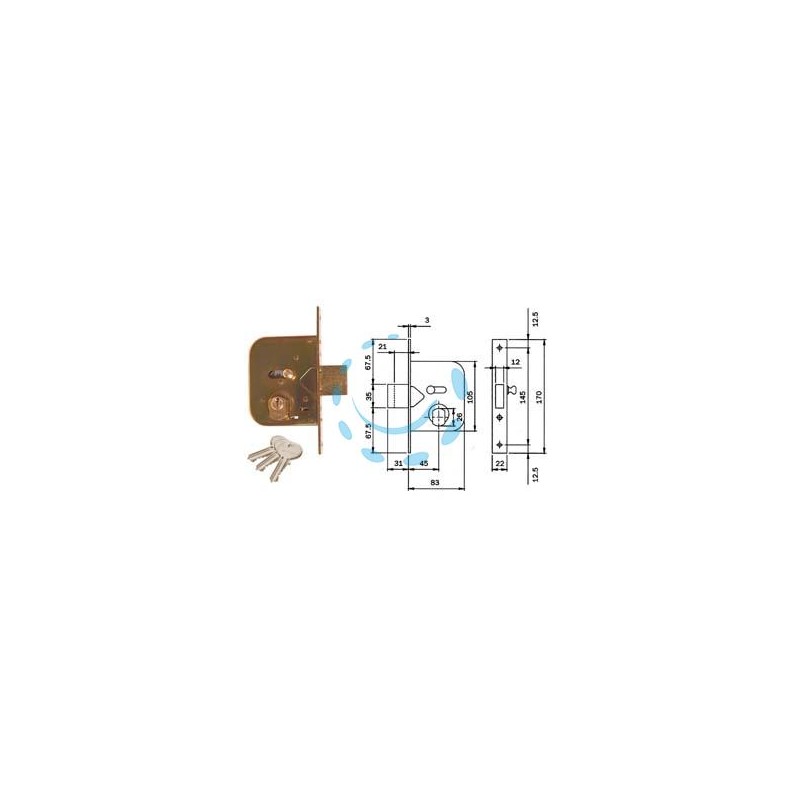 SERRATURA DA INFILARE PER CANCELLI CATENACCIO E SCR. CON NOTTOLINO 604 - mm.45 (604450)