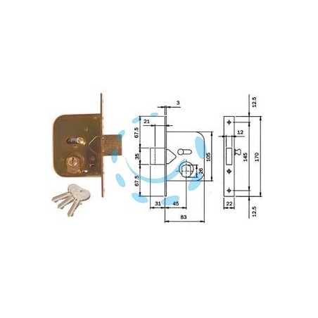 SERRATURA DA INFILARE PER CANCELLI CATENACCIO E SCR. CON NOTTOLINO 604 - mm.45 (604450)
