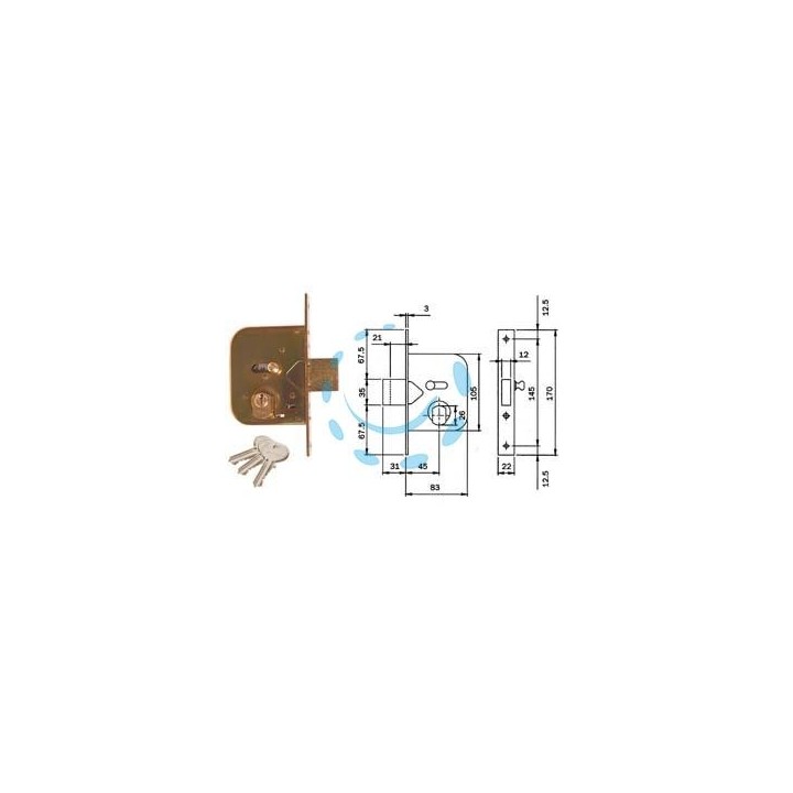 SERRATURA DA INFILARE PER CANCELLI CATENACCIO E SCR. CON NOTTOLINO 604 - mm.45 (604450)