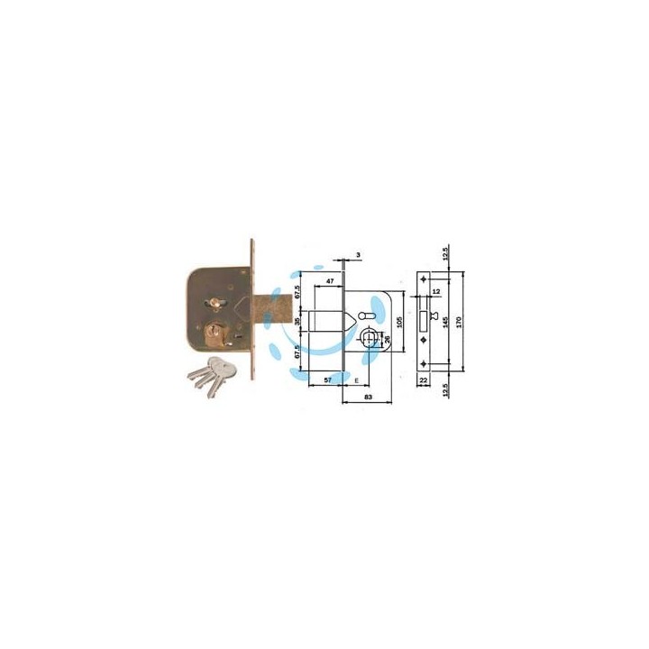 SERRATURA DA INFILARE PER CANCELLI CATEN. PROL. E SCR. CON NOTTOL. 604 - mm.45 (604451)
