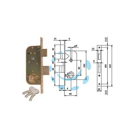 SERRATURA INFILARE PER CANCELLI CATENACCIO E SCR. SEPAR. C/QUADRO 620 - mm.35 (620350)