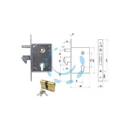 SERRATURA INFILARE CANCELLI SCORREVOLI A GANCIO SPORGENTE E PERNO 770 - mm.60 (7700460)