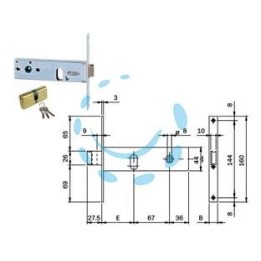 SERRATURA DA INFILARE PER FASCE CATENACCIO E SCROCCO MM.44 H 704 - mm.60 - frontale mm.16 (704601S)