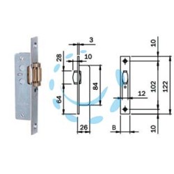 SERRATURA INFILARE MONTANTI SOLO RULLO 764 - frontale mm.20 (764002)