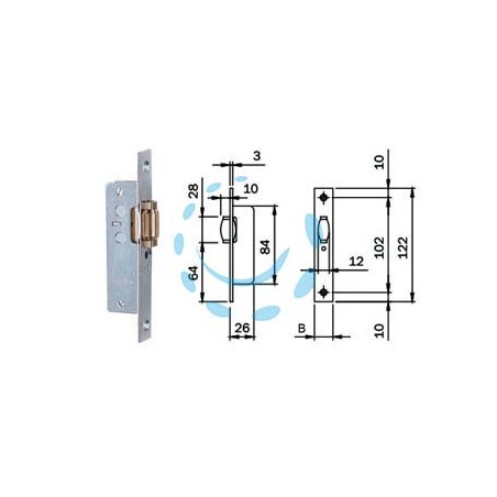 SERRATURA INFILARE MONTANTI SOLO RULLO 764 - frontale mm.20 (764002)