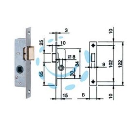 SERRATURA DA INFILARE PER MONTANTI SOLO SCROCCO 762 - mm.15 - frontale mm.16 (762001)