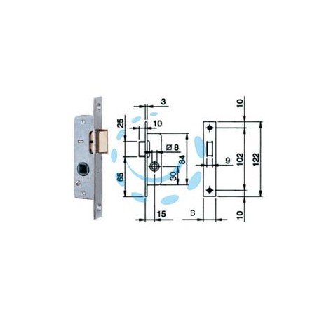 SERRATURA DA INFILARE PER MONTANTI SOLO SCROCCO 762 - mm.15 - frontale mm.16 (762001)