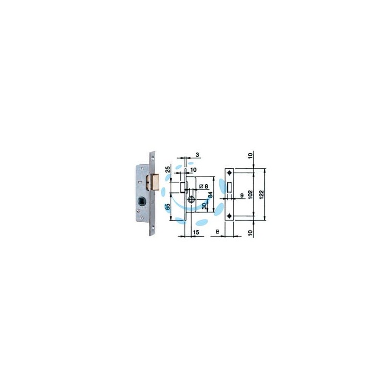 SERRATURA DA INFILARE PER MONTANTI SOLO SCROCCO 762 - mm.15 - frontale mm.20 (762002)