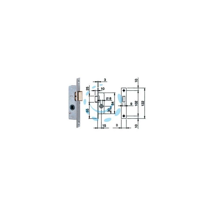 SERRATURA DA INFILARE PER MONTANTI SOLO SCROCCO 762 - mm.15 - frontale mm.20 (762002)