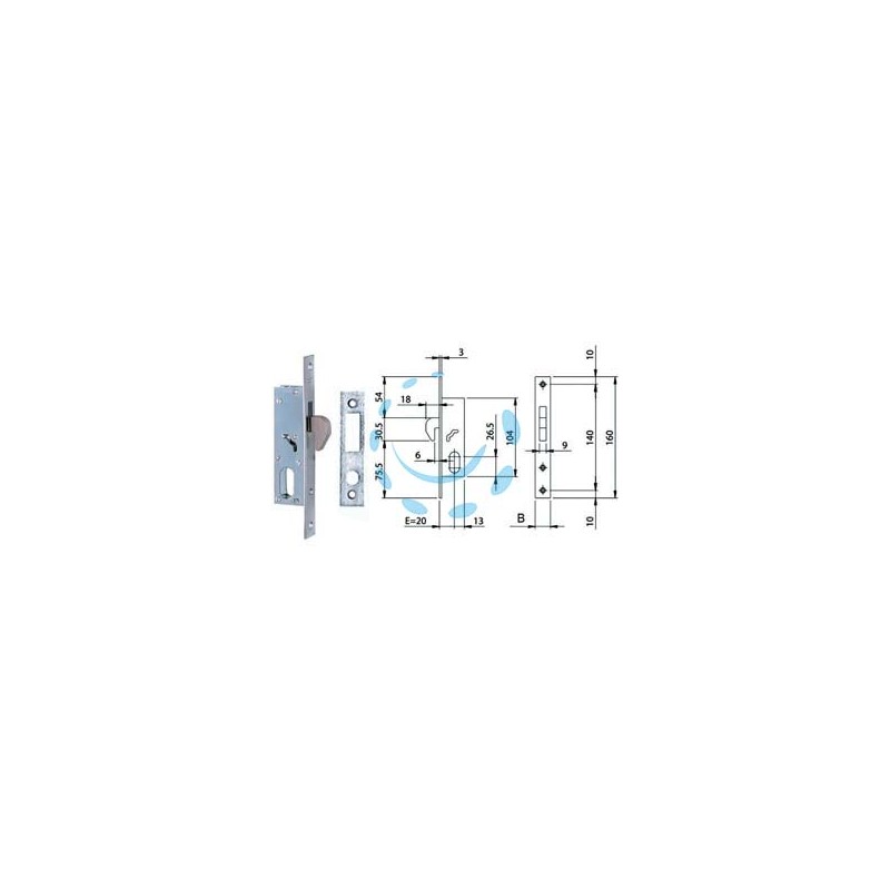 SERRATURA DA INFILARE PER MONTANTI A GANCIO 1 MANDATA 76820 - mm.20 frontale mm.16 (7682010)