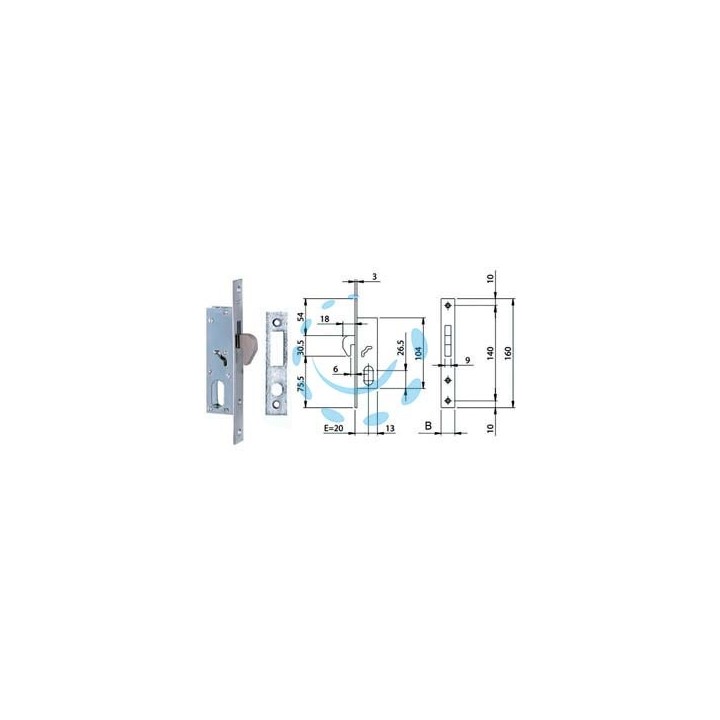 SERRATURA DA INFILARE PER MONTANTI A GANCIO 1 MANDATA 76820 - mm.20 frontale mm.16 (7682010)