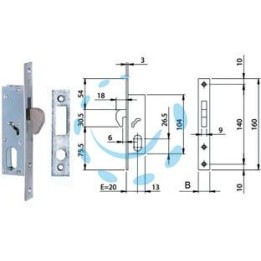 SERRATURA DA INFILARE PER MONTANTI A GANCIO 1 MANDATA 76820 - mm.20 frontale mm.20 (7682020)