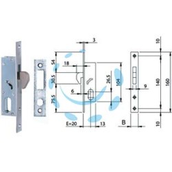 SERRATURA DA INFILARE PER MONTANTI A GANCIO 1 MANDATA 76820 - mm.20 frontale mm.20 (7682020)