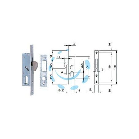 SERRATURA DA INFILARE PER MONTANTI A GANCIO 1 MANDATA 76820 - mm.20 frontale mm.20 (7682020)