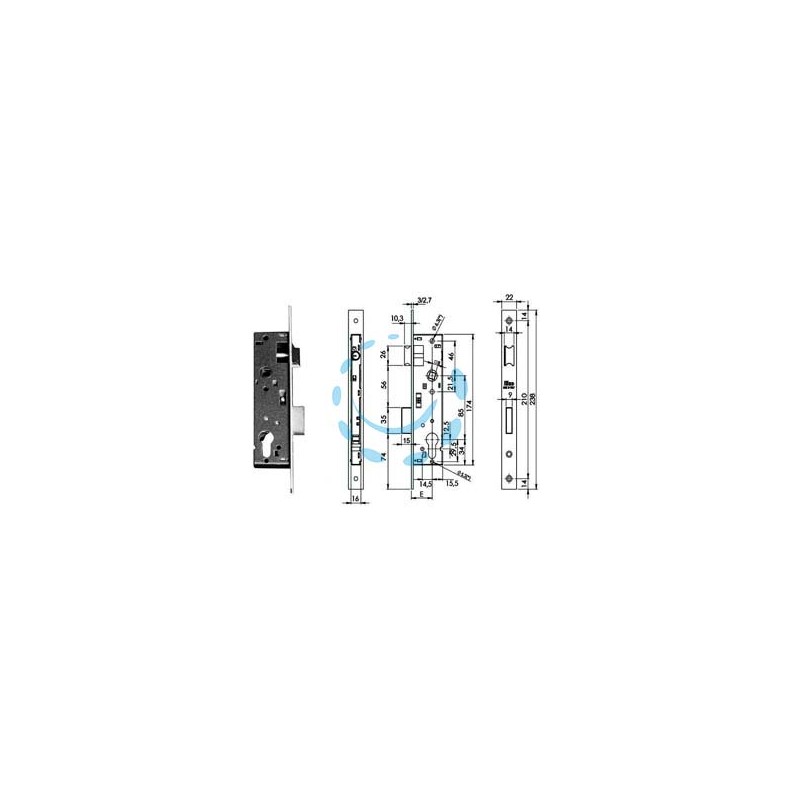 SERRATURA INFILARE PER MONTANTI PROF. EUROPEO CATEN. SCR. QUADRO 741N - mm.21 (741N203)