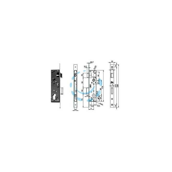 SERRATURA INFILARE PER MONTANTI PROF. EUROPEO CATEN. SCR. QUADRO 741N - mm.21 (741N203)